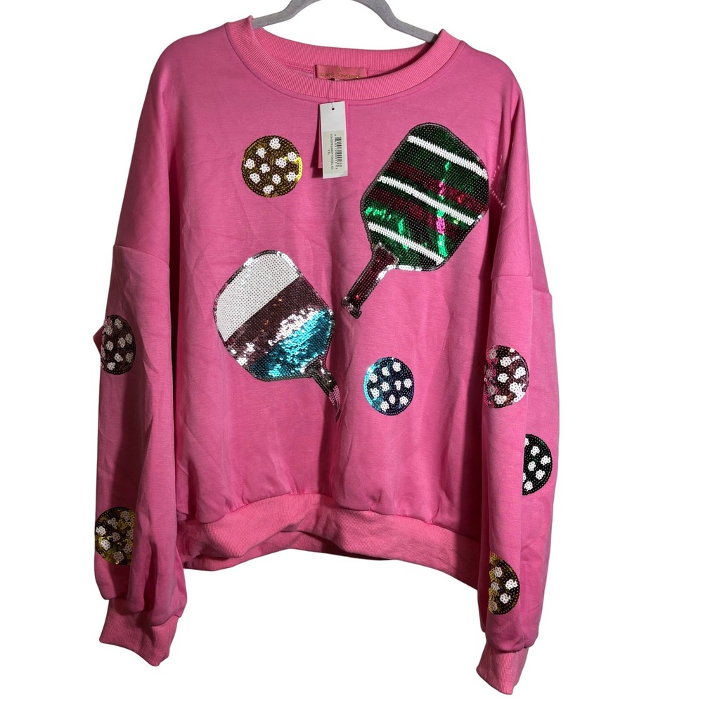 NWT Simply‎ Southern Pink Pickleball Sequin Crewneck Sweatshirt Size XXL